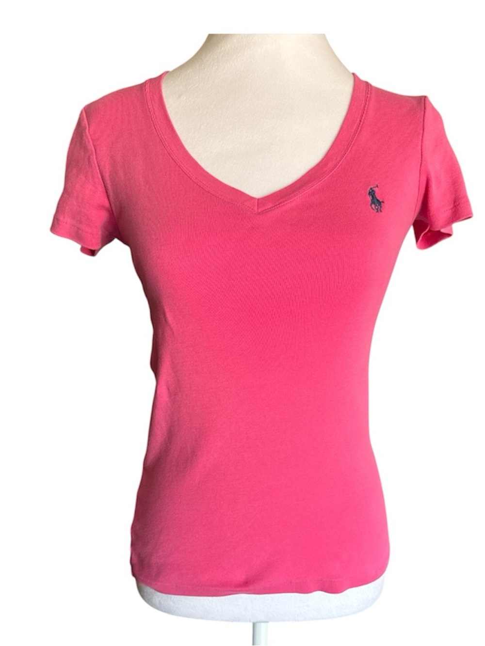 Ralph Lauren Hot Pink V-Neck Short Sleeve Tee Cotton Jersey